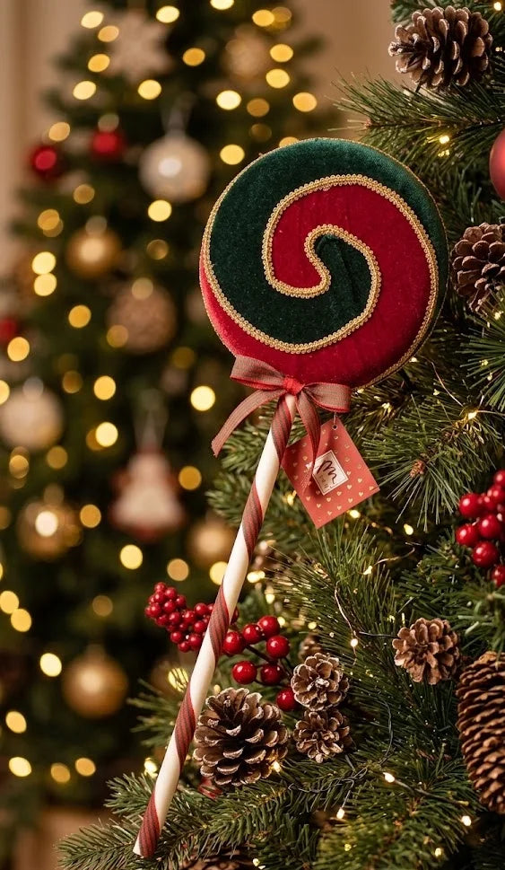 Leccalecca Decorativo Natalizio – Verde e Rosso con Spirale Dorata 39 cm