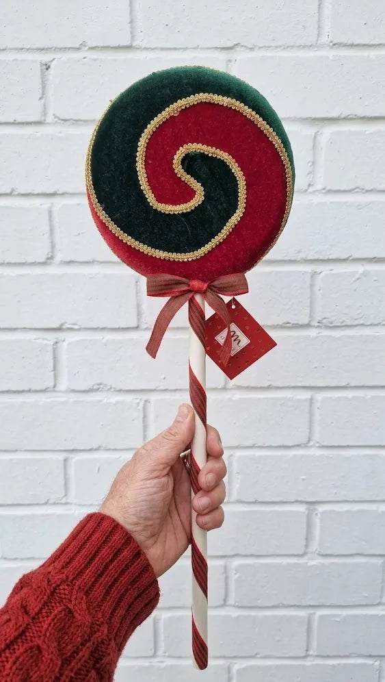 Leccalecca Decorativo Natalizio – Verde e Rosso con Spirale Dorata 39 cm
