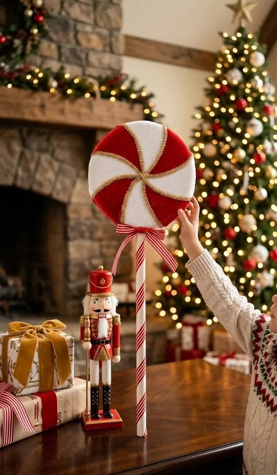 Leccalecca Decorativo Natalizio XXL – Rosso e Oro con Perline 57 cm