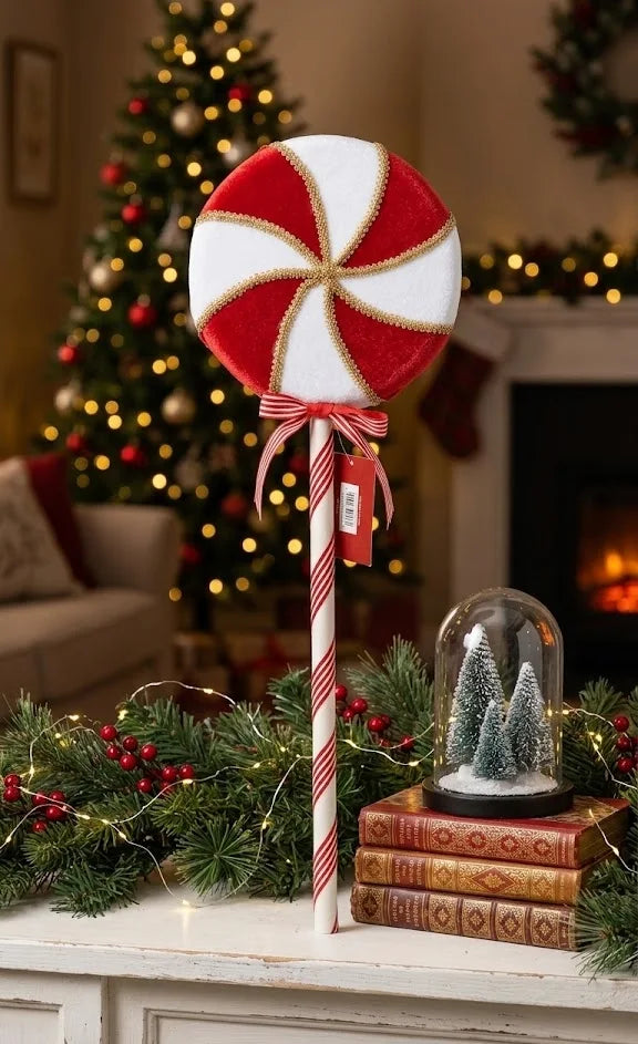 Leccalecca Decorativo Natalizio XXL – Rosso e Oro con Perline 57 cm