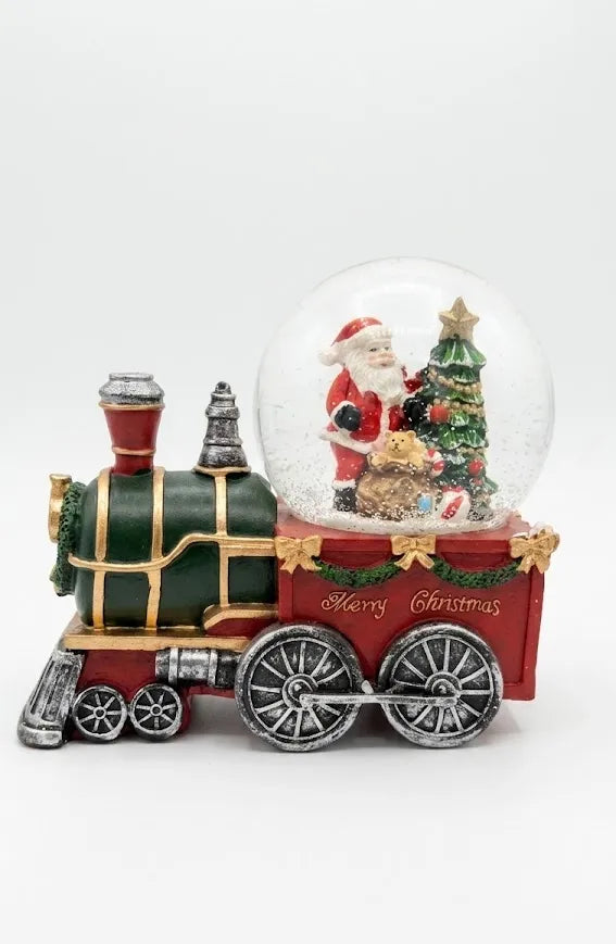 Trenino Natalizio con Palla di Neve e Carillon – Babbo Natale in Resina