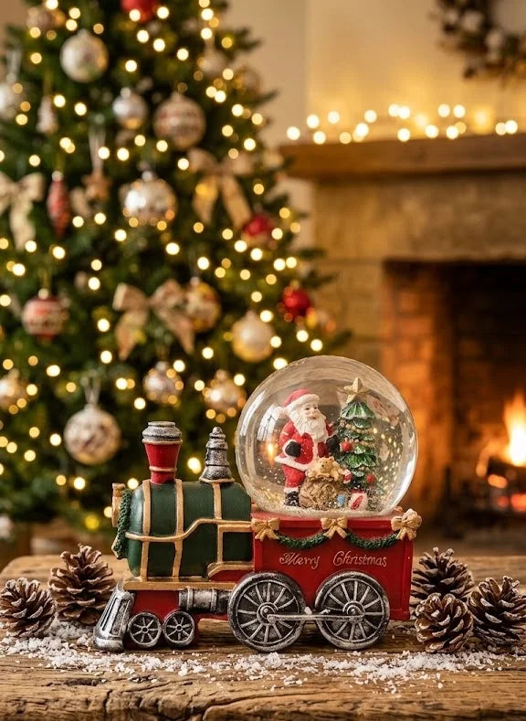 Trenino Natalizio con Palla di Neve e Carillon – Babbo Natale in Resina