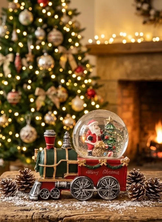 Trenino Natalizio con Palla di Neve e Carillon – Babbo Natale in Resina