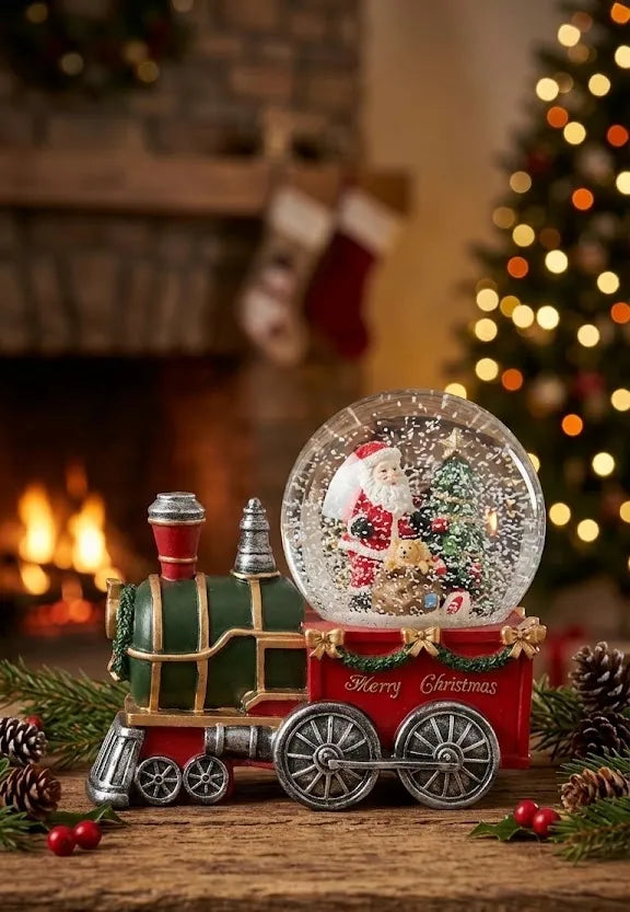 Trenino Natalizio con Palla di Neve e Carillon – Babbo Natale in Resina