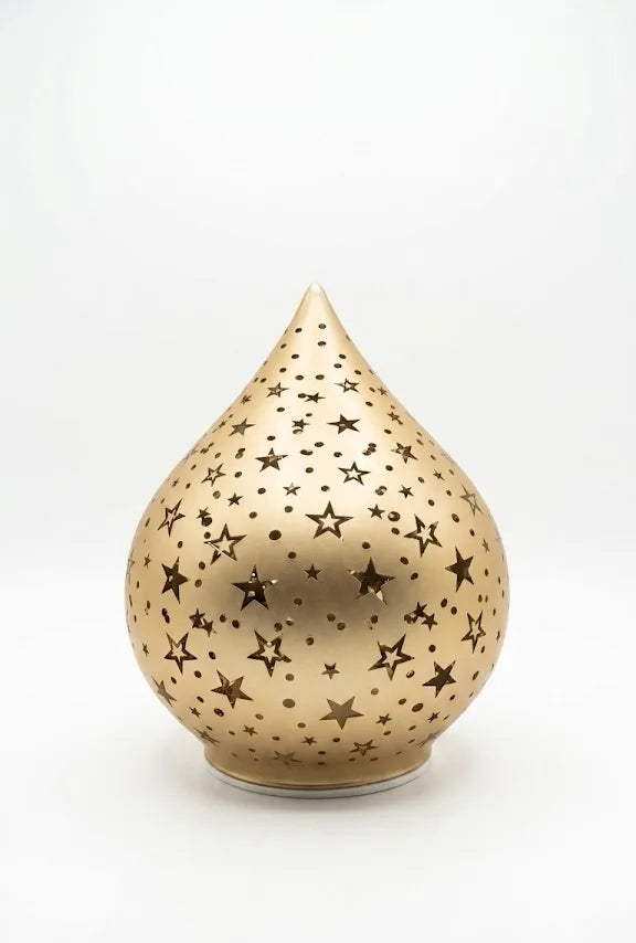 Lampada Decorativa Natalizia a Stelle – Vetro Traforato Dorato 16 cm