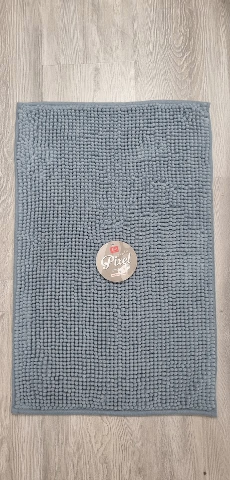 Tappeto bagno grigio con texture a palline, modello Pixel, per arredo bagno moderno e accogliente