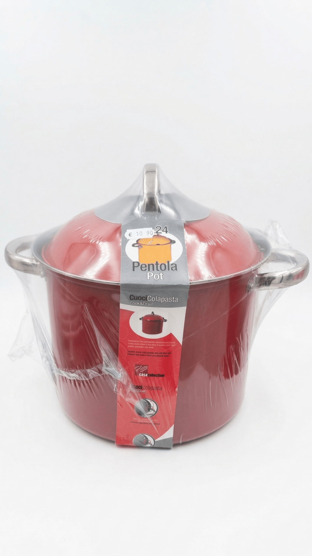 Pentola Colapasta con Coperchio Forato – Ø 24 cm | Rossa - Punto Casa
