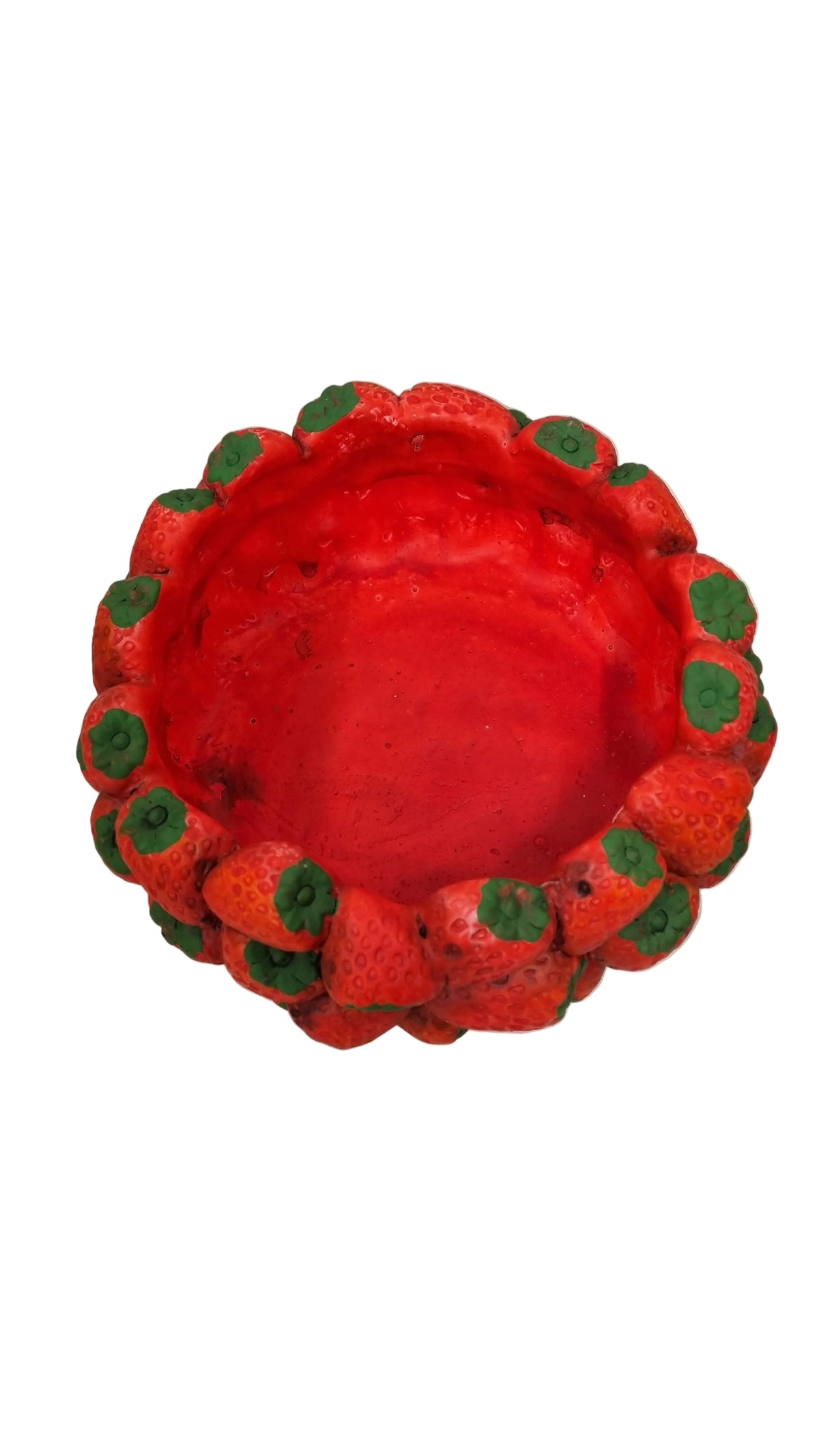 Vaso decorativo a forma di fragole rosse con foglie verdi, ideale per cucina o giardino